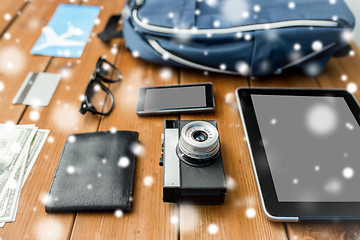 Image showing close up of camera, gadgets and travel stuff