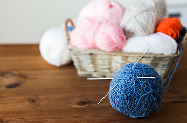 Image showing basket with knitting needles and balls of yarn