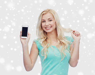 Image showing happy young woman or teenage girl with smartphone