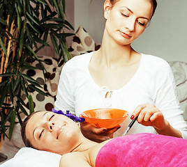 Image showing stock photo attractive lady getting spa treatment in salon, heal