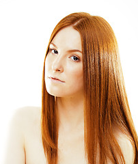 Image showing beauty young redhead woman with red flying hair, funny ginger fr