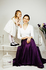 Image showing young mother with daughter at luxury home interior vintage