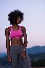 Image showing portrait of african american woman jogging in nature