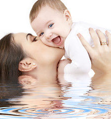 Image showing laughing baby playing with mother in water