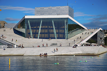 Image showing OSLO, NORWAY – AUGUST 17, 2016: Tourist on the Oslo Opera Hous