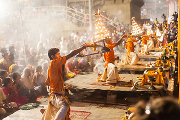 Image showing Ganges Aarti ceremony, Varanasi