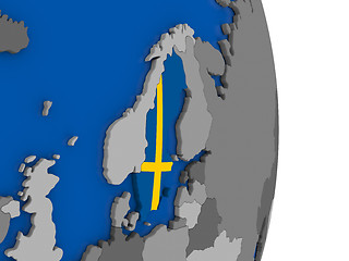 Image showing Sweden on globe with flag