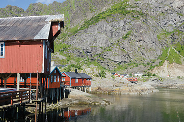 Image showing Traditional rorbu in A, Lofoten Islands, Norway, Europe