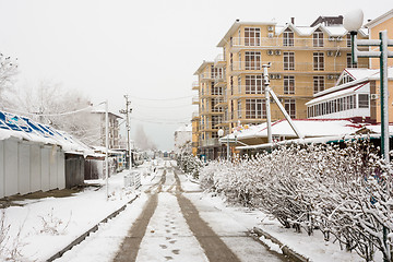 Image showing Vityazevo, Russia - January 9, 2017: The passage to the sea and empty streets in the winter in the resort village Vityazevo, Krasnodar region