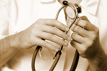 Image showing Portrait of a young doctor with stethoscope.