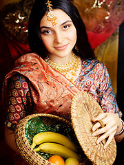 Image showing beauty sweet real indian girl in sari smiling