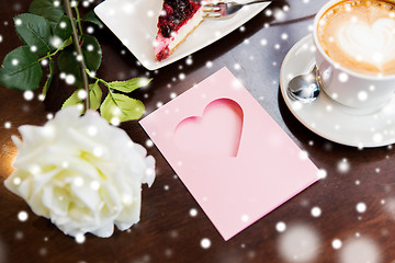 Image showing close up of greeting card with heart and coffee