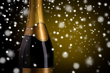 Image showing close up of champagne bottle with golden label