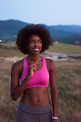 Image showing young black woman in nature