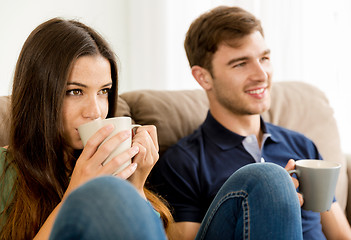 Image showing Young couple drinking coffee