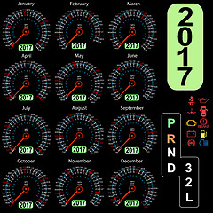 Image showing year 2017 calendar speedometer car