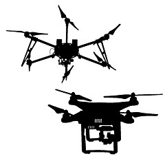 Image showing Black silhouette drone quadrocopter, illustration