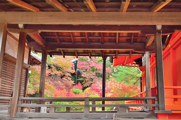 Image showing Autumn colors through a temple corridor at Bishamondo
