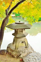 Image showing Stone lantern in Japanese garden at Toji temple in Kyoto