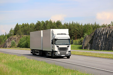 Image showing Big White Cargo Truck on Motorway