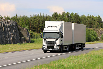 Image showing Big White Cargo Truck on Motorway