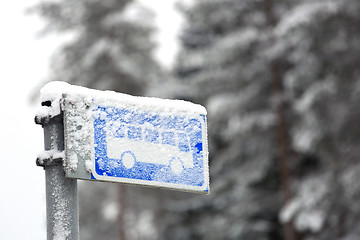 Image showing Bus Stop Sign in Winter Snow