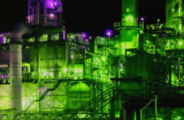 Image showing Oil Refinery Factory At Night