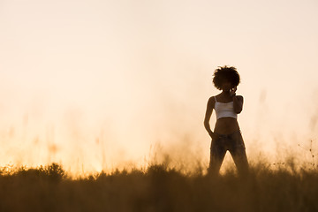 Image showing young black woman in nature