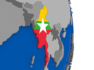 Image showing Myanmar on globe with flag
