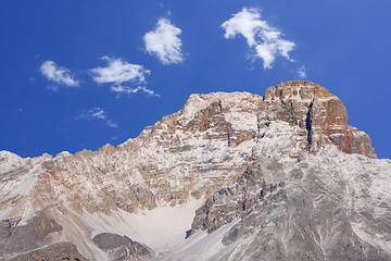 Image showing Panoramic view of Dolomites mountains around famous ski resort C