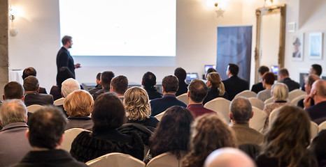 Image showing Public speaker giving talk at Business Event.