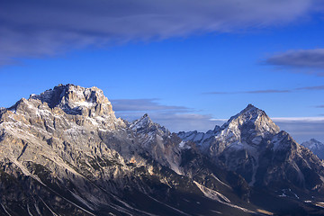 Image showing Panoramic view of Dolomites mountains around famous ski resort C