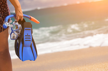 Image showing Woman Holding Snorkeling Gear