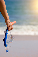 Image showing Woman Holding Snorkeling Gear