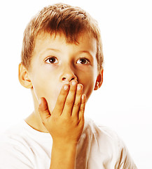 Image showing young pretty boy wondering face isolated gesture close up