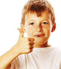 Image showing young little boy isolated thumbs up on white gesturing