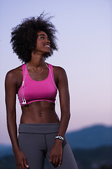 Image showing portrait of african american woman jogging in nature