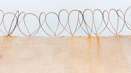 Image showing Barbed wire on wall