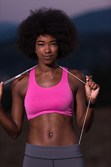 Image showing portrait of african american woman jogging in nature