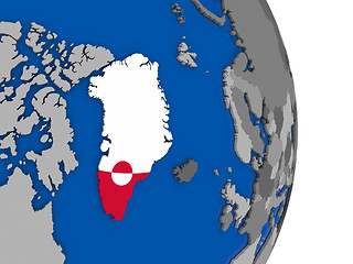 Image showing Greenland on globe with flag