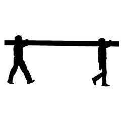 Image showing Silhouette of two construction workers carry pipe. illustration