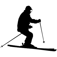 Image showing Mountain skier speeding down slope. sport silhouette