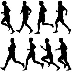 Image showing Set of silhouettes. Runners on sprint, men. illustration