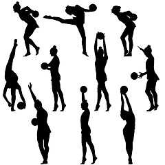 Image showing Silhouette girl gymnast with the ball. illustration