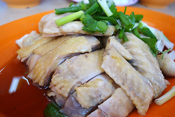 Image showing Boiled whole chicken cut into sliced portions