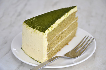 Image showing Green tea cake on table