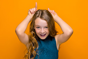 Image showing The face of playful happy teen girl