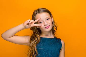 Image showing The face of playful happy teen girl