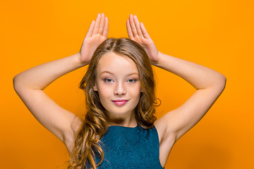 Image showing The face of playful happy teen girl