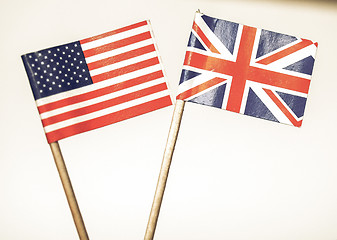 Image showing Vintage looking British and American flags